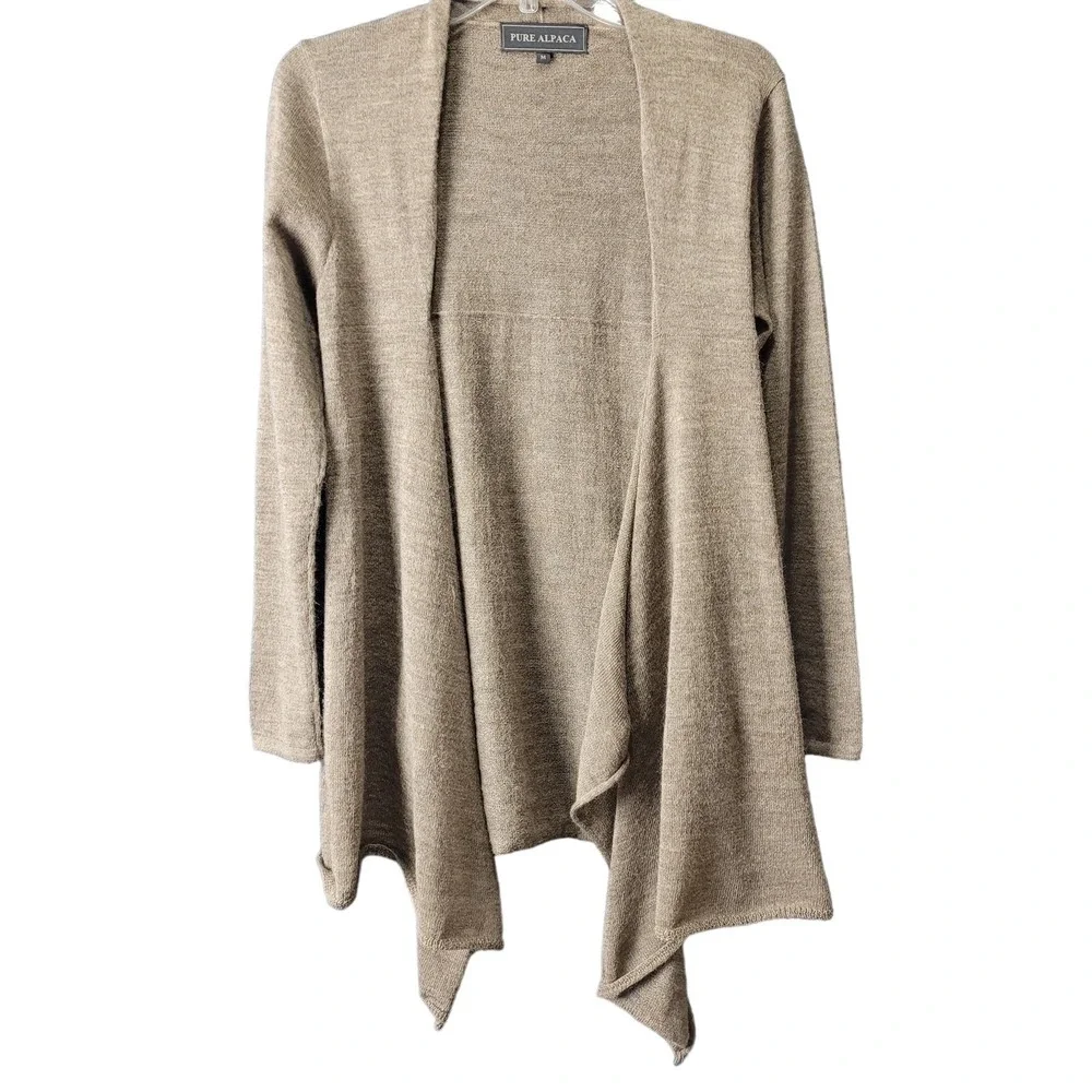 Pure Alpaca 100% Baby Alpaca Waterfall Open Cardigan Sweater M Brown Longline - Picture 2 of 13
